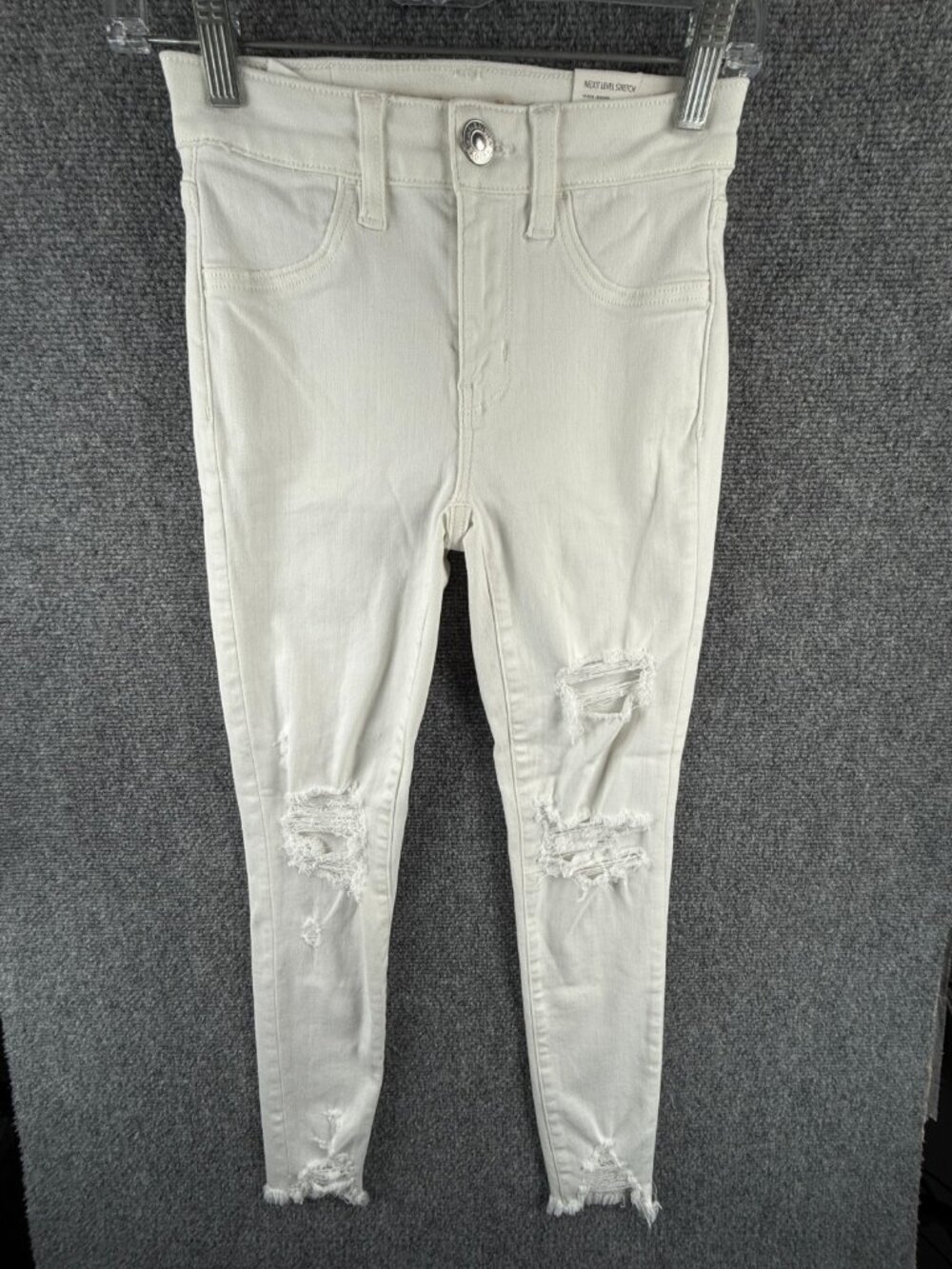 NWT American Eagle Next Level Stretch White 00 24W Shirt Ripped Jeans Jegging